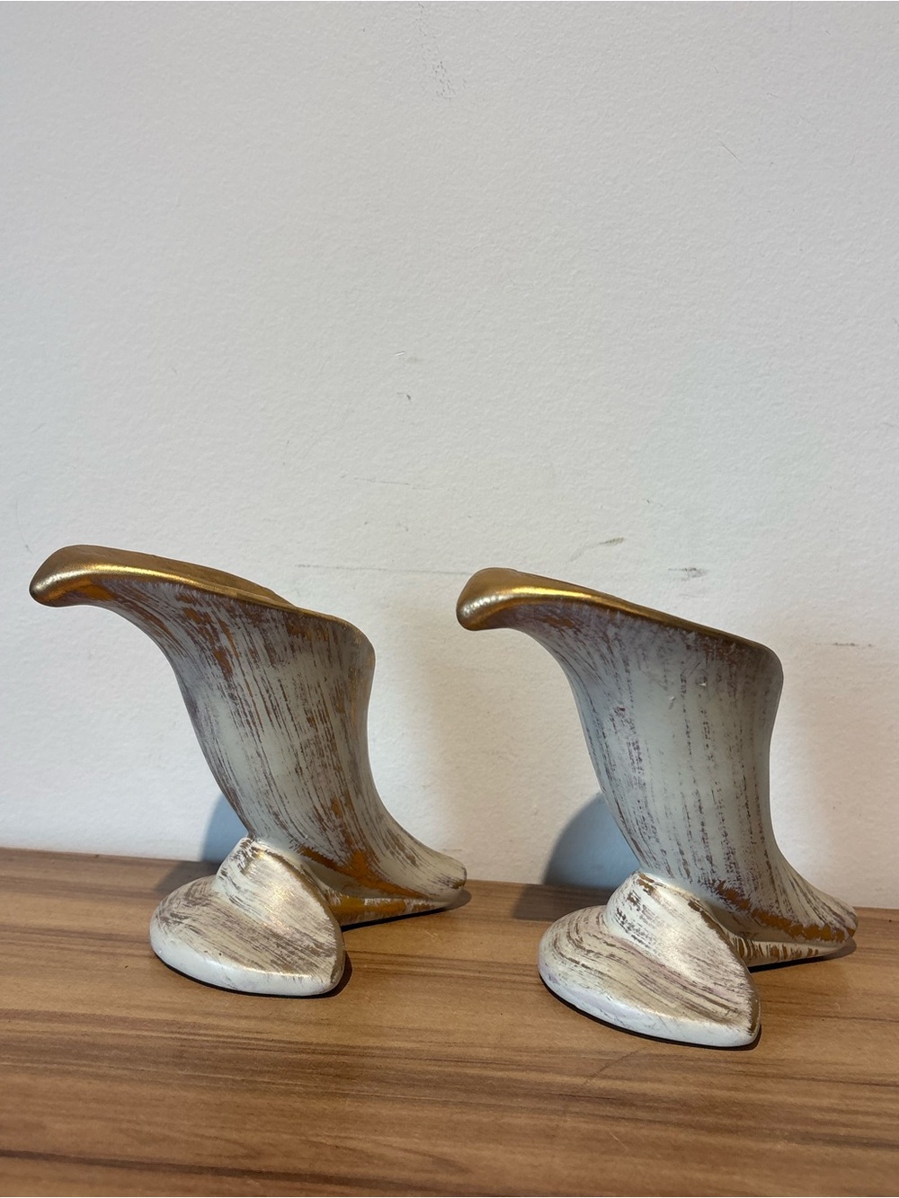 Pair of White and Gold Sculptural Accent Vases